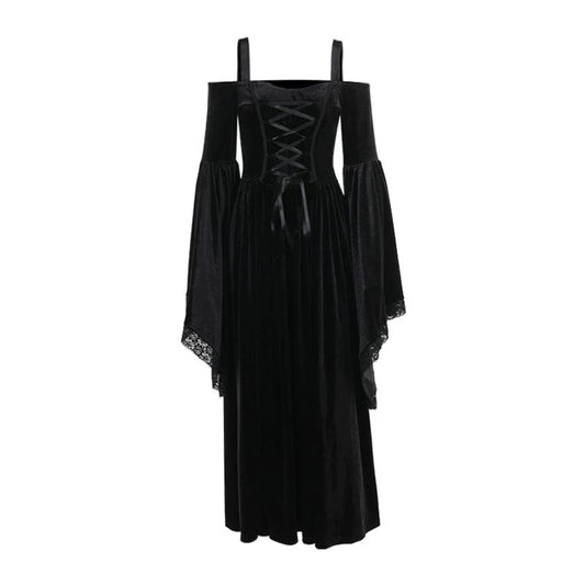 Women's Gothic Off-the-shoulder Flared Sleeed Velvet Dess