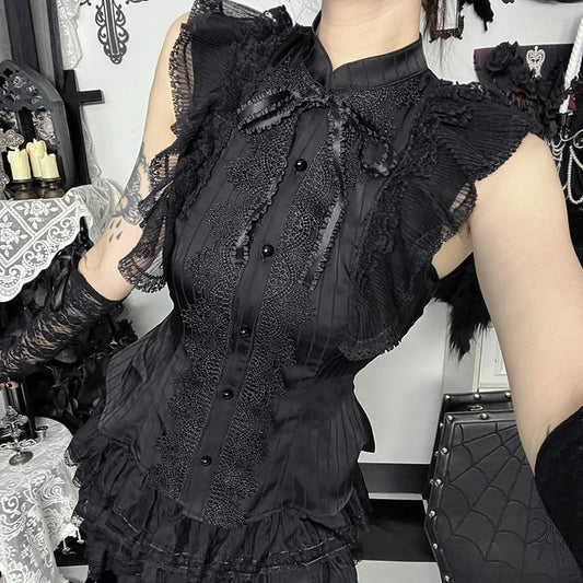 Women’s Gothic Pinstripe Lace Ruffled Shirt