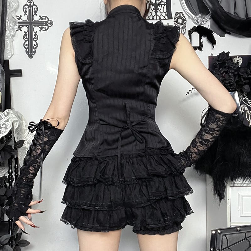 Women’s Gothic Pinstripe Lace Ruffled Shirt