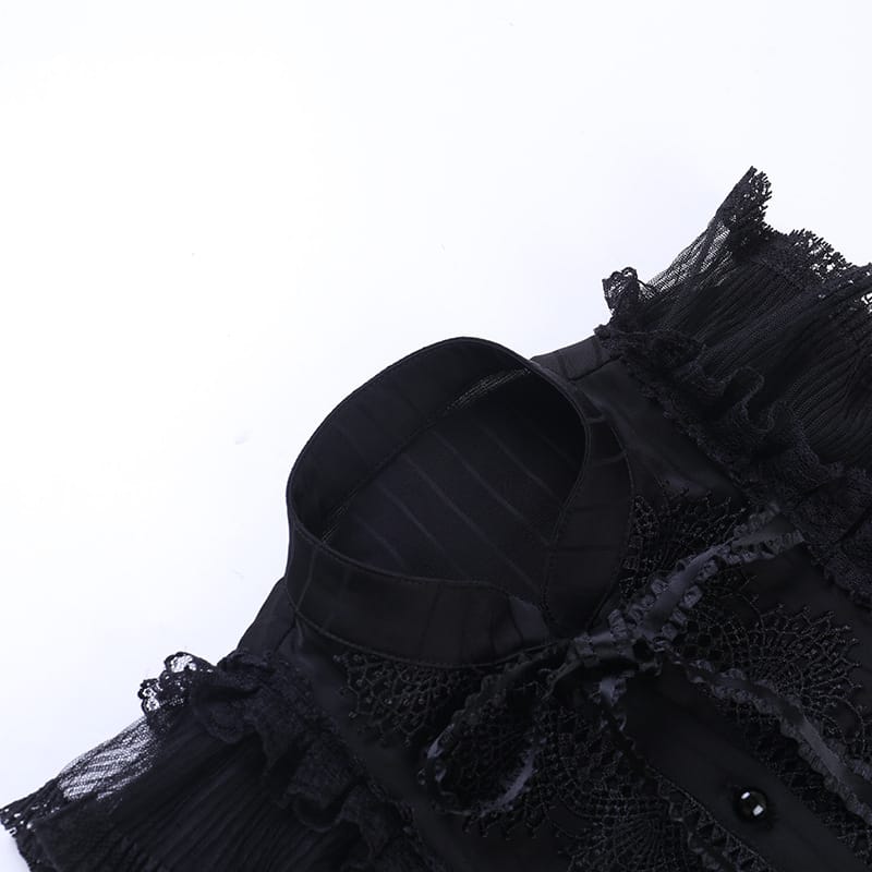 Women’s Gothic Pinstripe Lace Ruffled Shirt