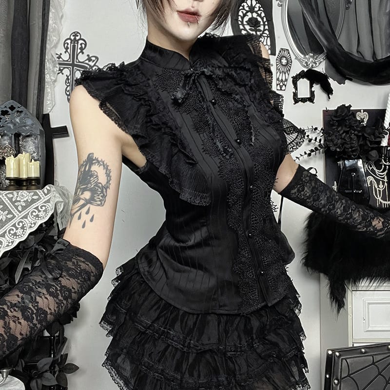 Women’s Gothic Pinstripe Lace Ruffled Shirt