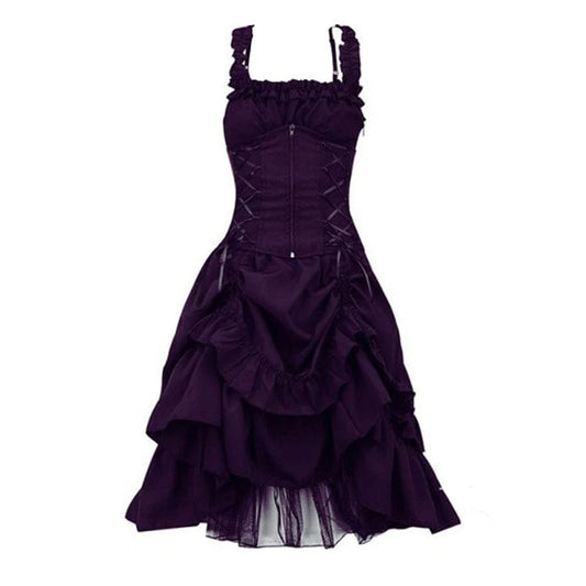 Women's Gothic Ruffled Layered Prom Slip Dress