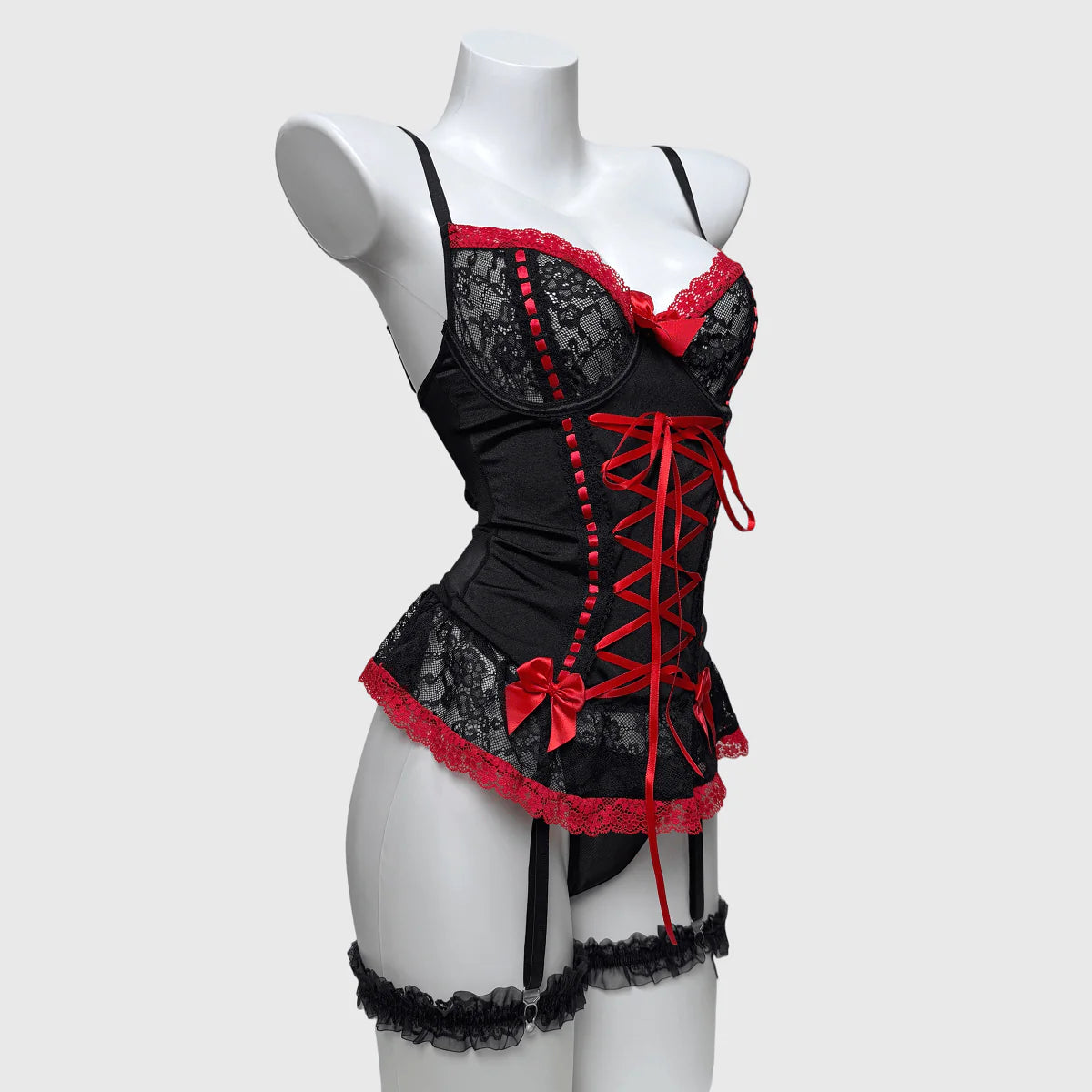 Women’s Bowknot Lace-up Sexy Lingerie Set with Garter