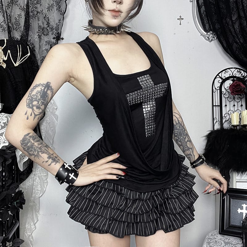 Women’s Grunge Cross Draped Halter Tank Top