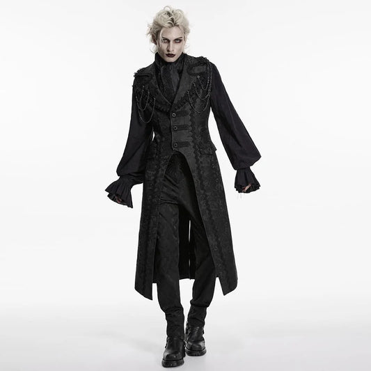 Men’s Gothic Jacquard Chained Lapel Long Vest Black