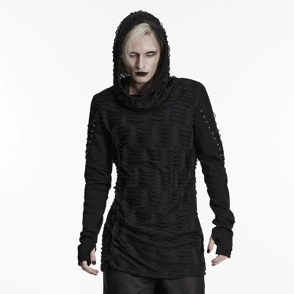 Men’s Gothic Ripped Hooded Top