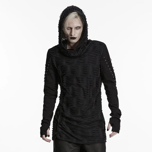 Men’s Gothic Ripped Hooded Top