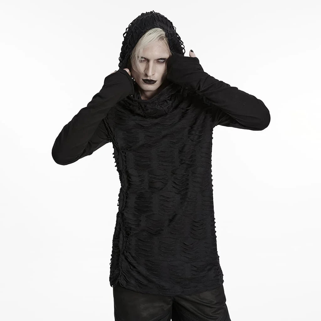 Men’s Gothic Ripped Hooded Top