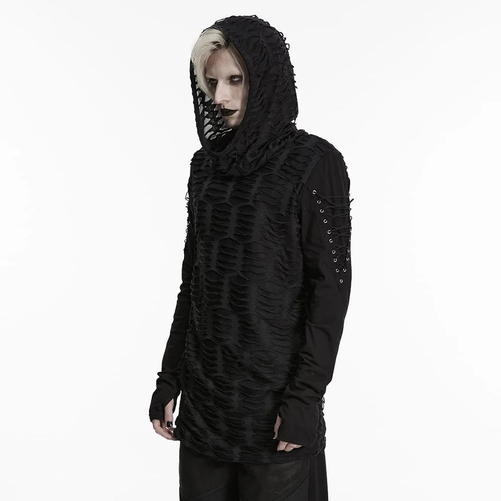 Men’s Gothic Ripped Hooded Top