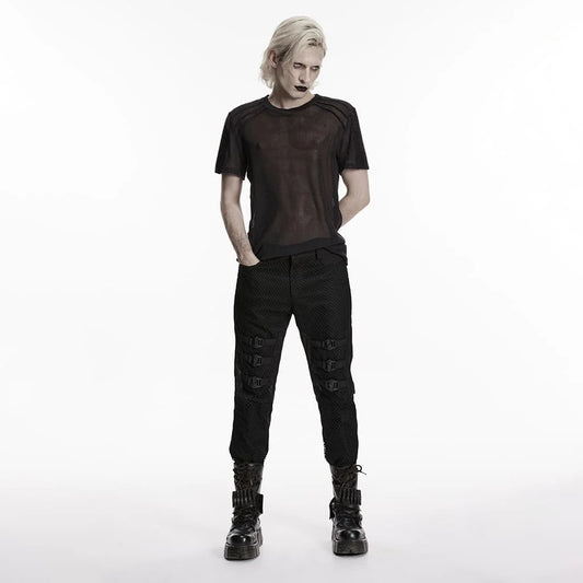 Men’s Punk Buckle Straps Patchwork Pants
