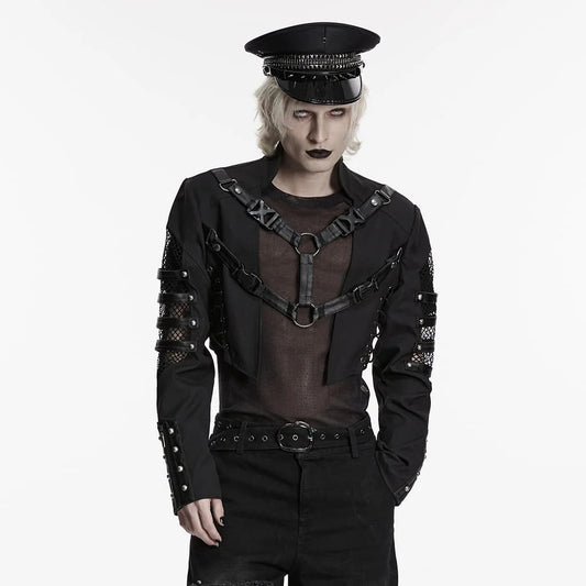 Men’s Punk Rivet Lace-up Mesh Splice Jacket