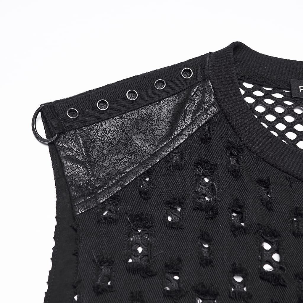 Men’s Punk Rivet Ripped Mesh Tank Top