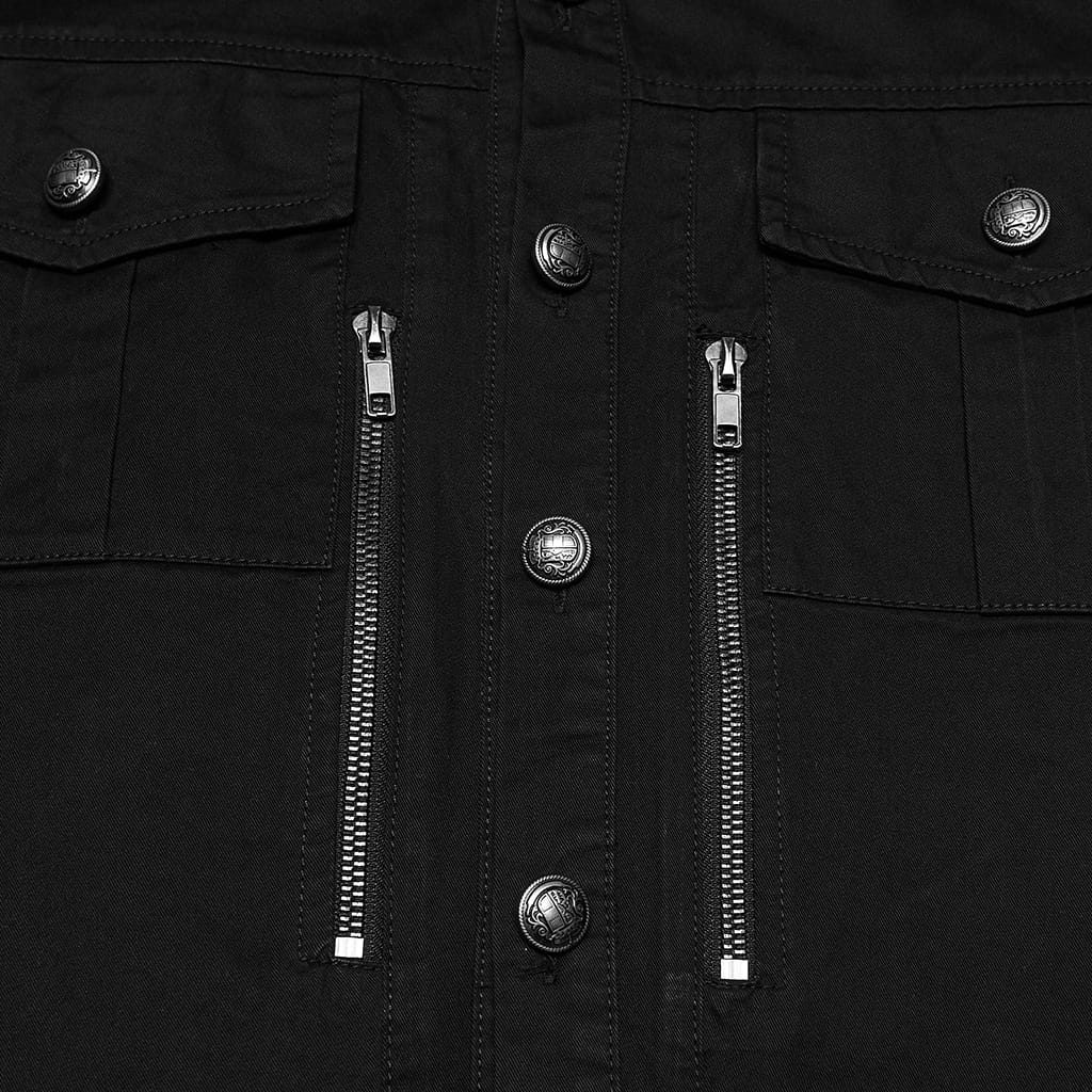 Men’s Punk Zips Turn-down Collar Long Sleeved Shirt