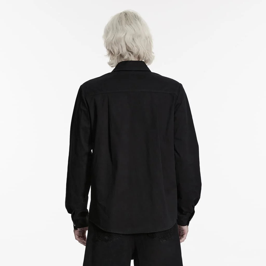 Men’s Punk Zips Turn-down Collar Long Sleeved Shirt