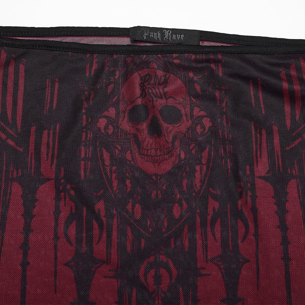 Women’s Gothic Church Skull Printed Off Shoulder Mesh Top
