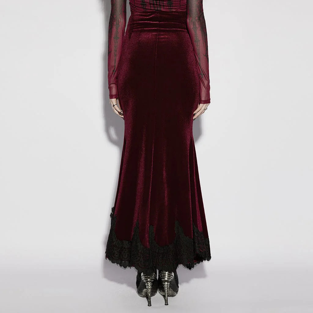 Women’s Gothic Velvet Ruched Mermaid Skirt Red