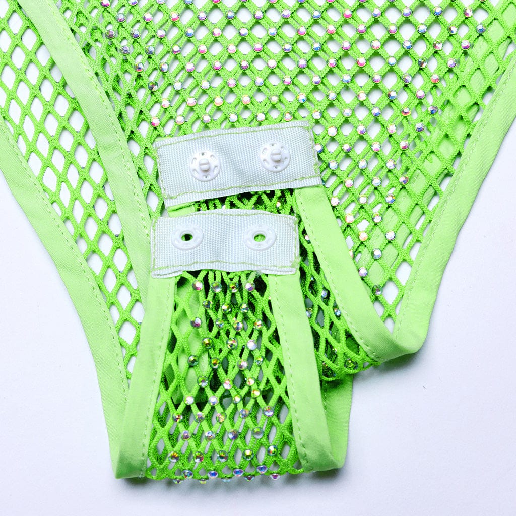 Women’s Punk Studded Tassel Mesh Bodysuit Green